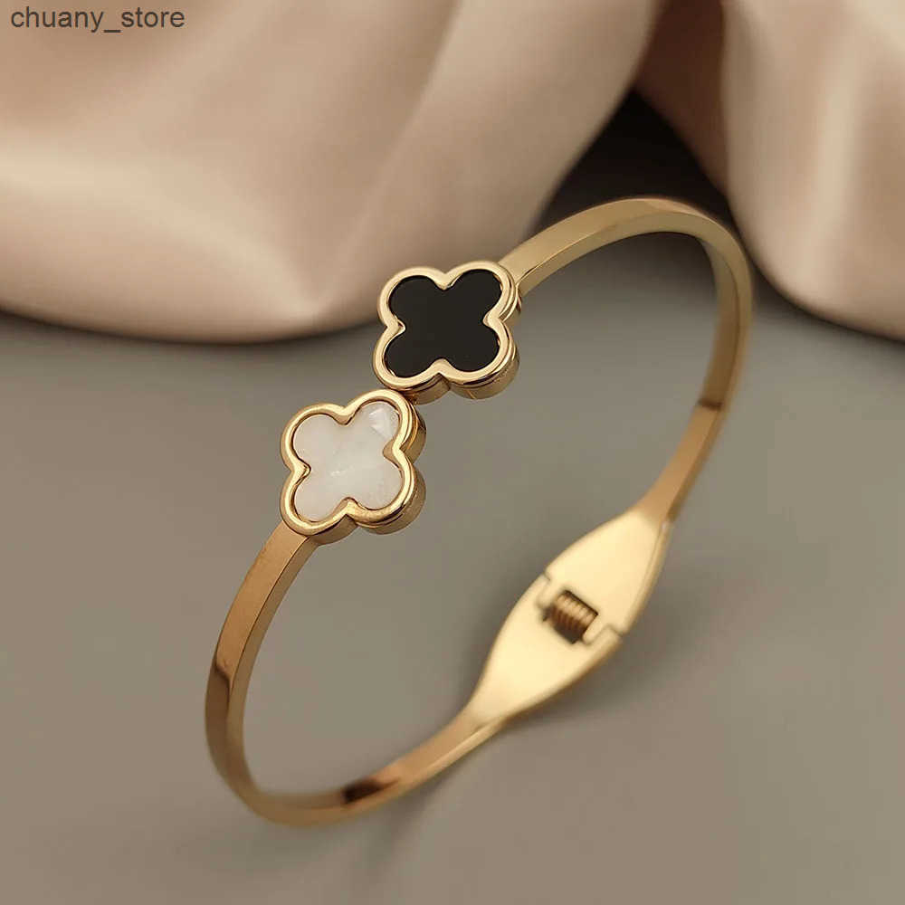 Chain Four leaf clover white shell stainless steel gold-plated high-quality waterproof silver wedding jewelry L240910