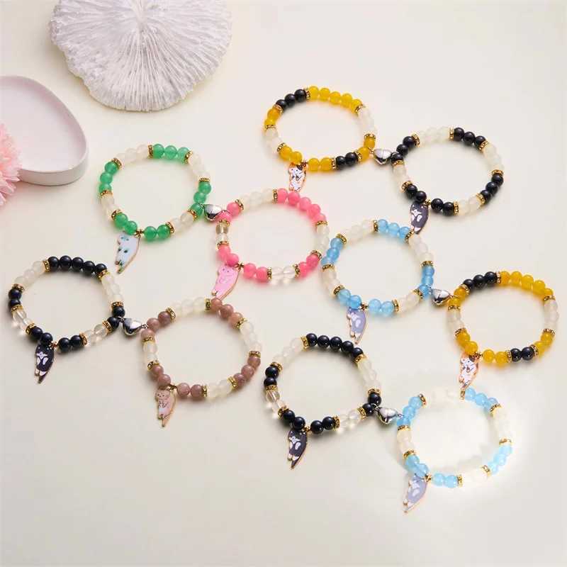 New Cute Cat Pendant Bracelet for Men 2PCS Fashion Beaded Heart Matching Bracelet Unique Couple Jewelry W241231