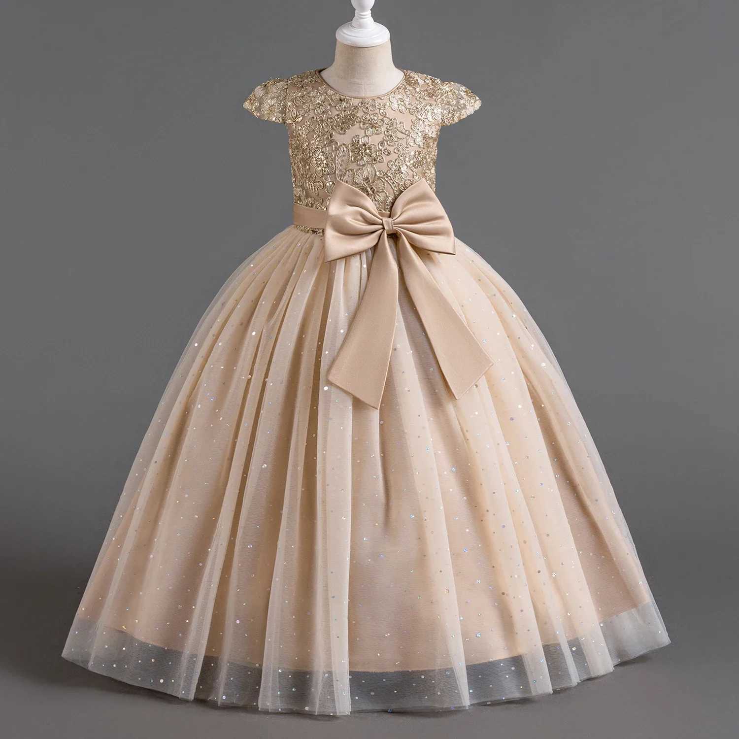 10-12 Year Teenage Girl Embroidered Lace Birthday Par Dress Sparkling Princess Dress Graduation Ceremony Banquet Wedding Long Dress W241231