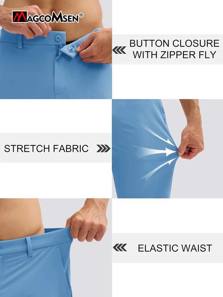 MAGCOMSEN 30 /32/34 stretch golf pants mens classic slim fit lightweight dress pants waterproof quick drying work pants with 5 pockets W241231