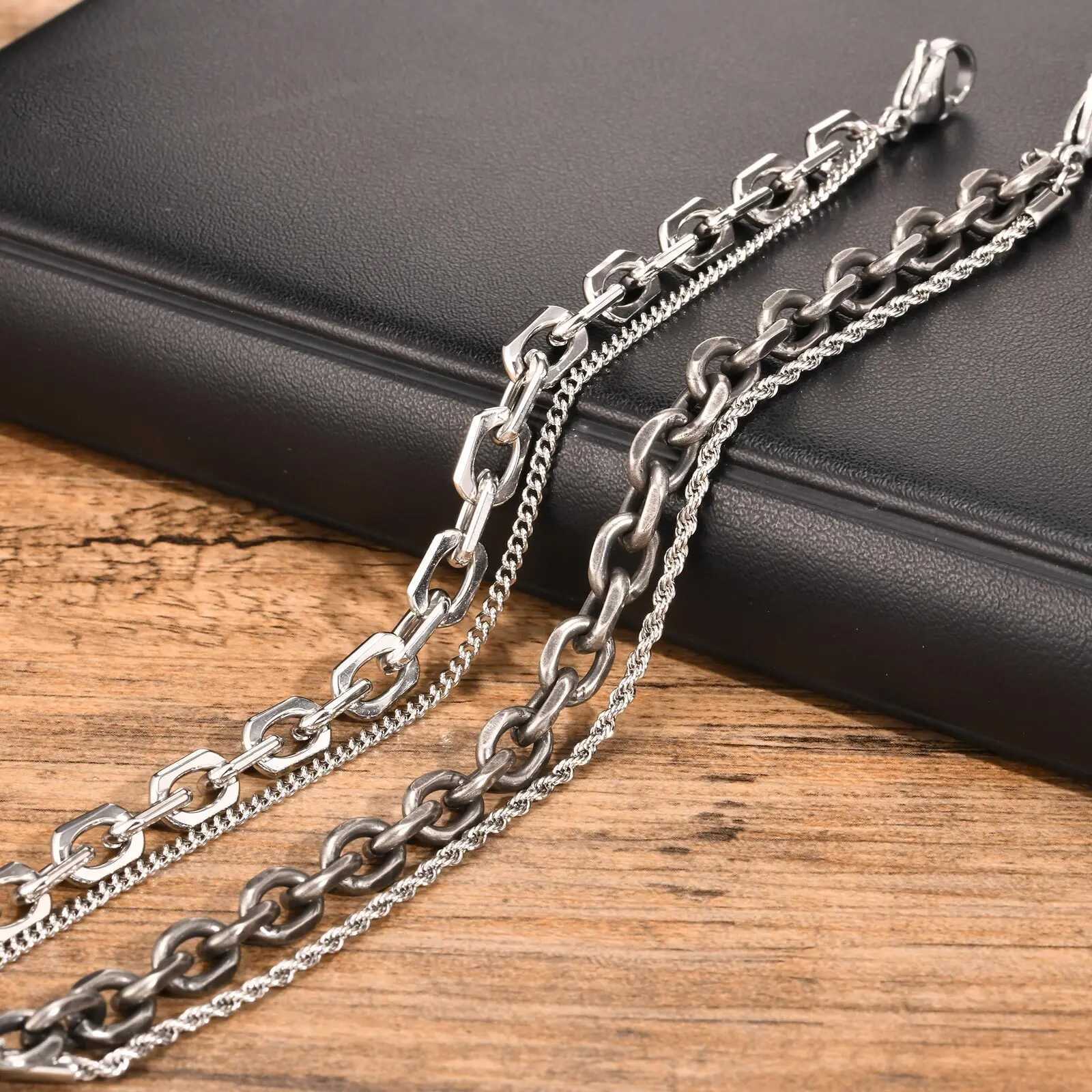 Mens stainless steel bracelet adjustable twisted rope chain Rolo chain wristband vintage rock punk jewelry gift W241231