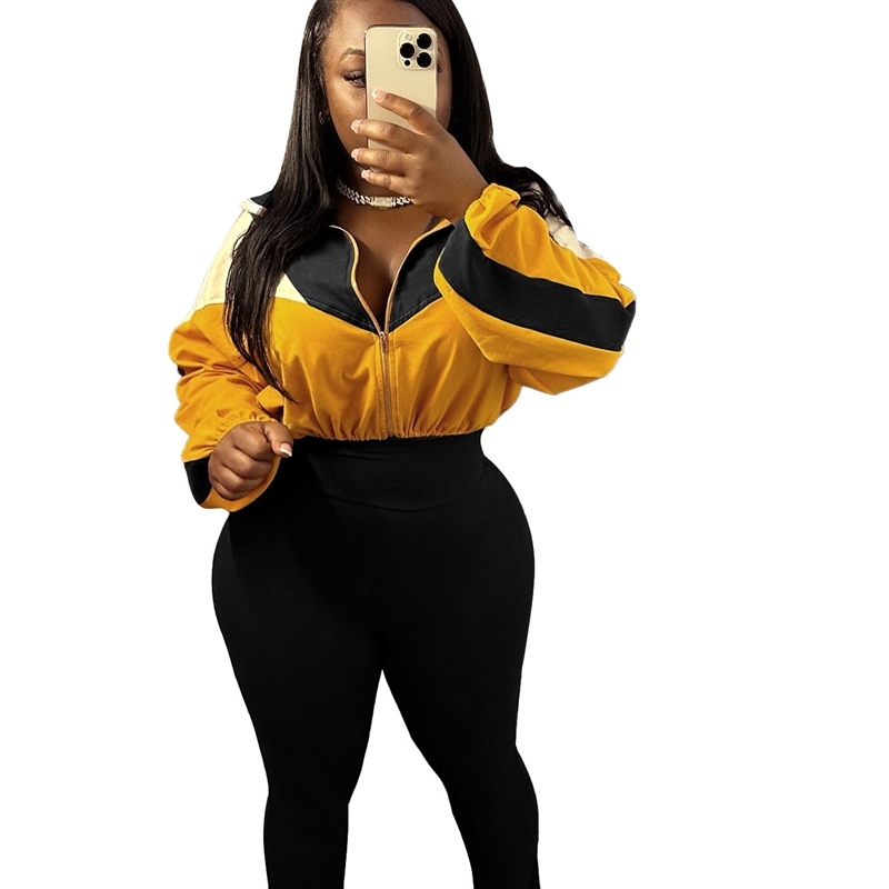 Women Tracksuits Two Pieces Set 2025 New Sports And Casual With Color Blocking Exposed Navel High Waist And Micro Horn 6 Colours