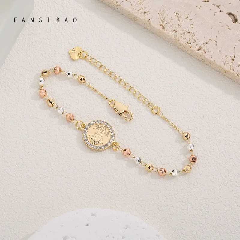 FanSibao Fashion Frontier Maria Statue Tri color Mixed Bead Bracelet Cross Design Womens Exclusive Bracelet W241231