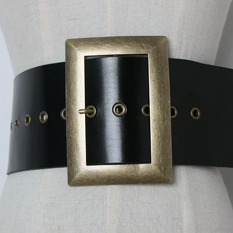 HIgh Quality Genuine Leather Female Wide Belt Punk Fashion Big Square Buckle Black Waist Dress Decorative Belt cinturon mujer 241226