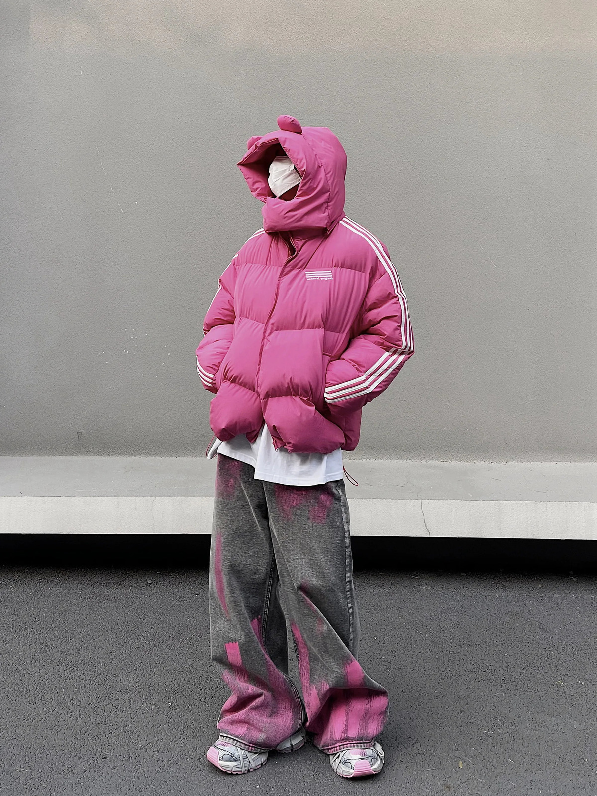 Pink Hand-painted Graffiti Washed Jeans Streetwear Men Y2k Jeans 241230