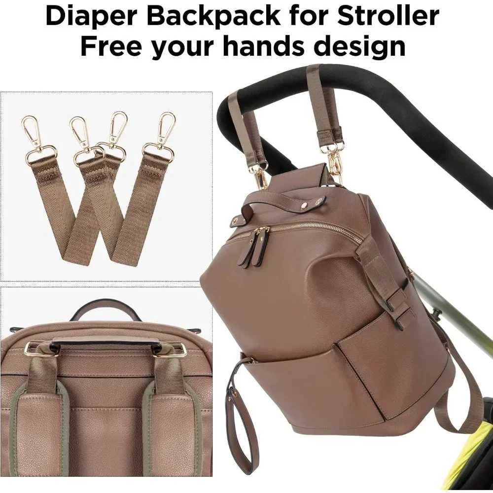 Diaper Bags 1 piece of mom bag Pu leather diaper backpack with replacement pad organizer Nappy bag mom dad backpack H241231