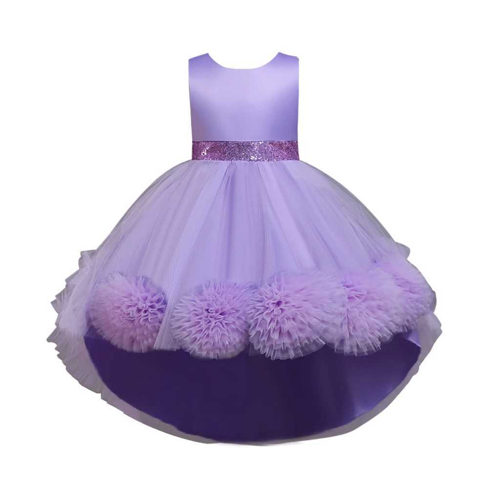 Girl Sleeveless Flower Net Train Princess Dress Holiday Par Piano Performance Dress W241231