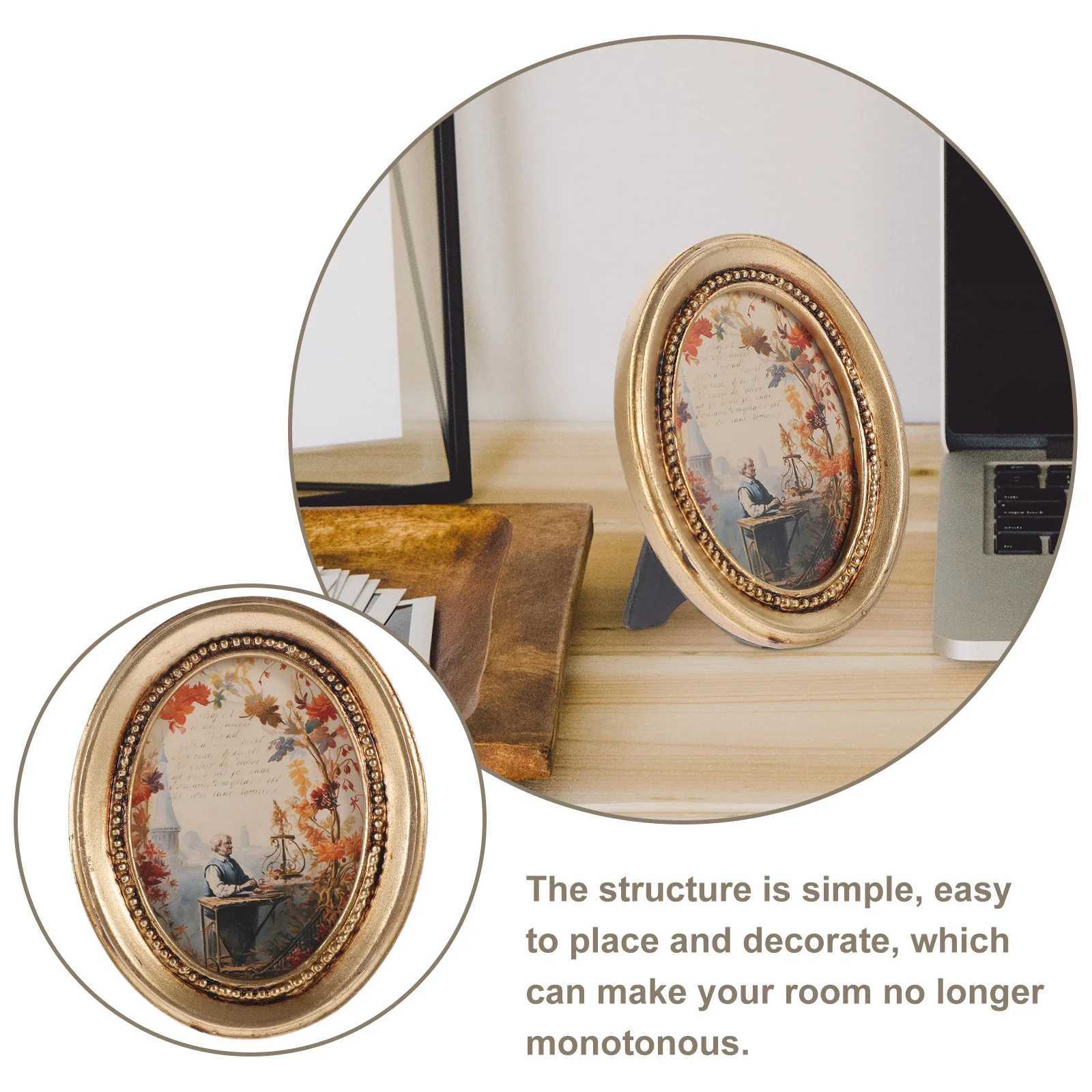 Frames Decorative Photo Frame Creative Bracket Picture Wall Oval Bedroom Home Gold Decoration Retro CL241231 H260306