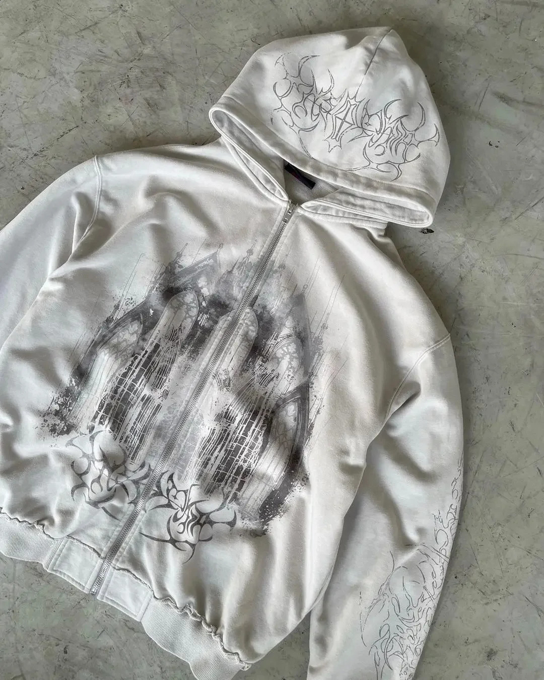 Printed Zipper Hoodie Y2K Spring Vintage Harajuku Casual Sports Shirt Mens Womens Street Punk Hip Hop Loose Hoodies 241230