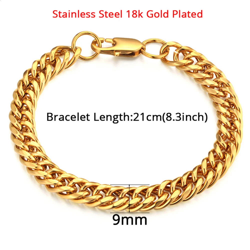 5 Style Men Bracelet 316L Stainless Steel Gold Silver Color Curb Cuban Link Chain Bracelet for Male Hiphop Trendy Jewelry Gift 241230