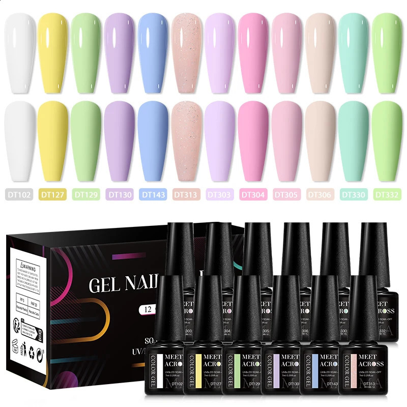 MEET ACROSS 12Pcs/Set Coffee Color Gel Nail Polish Set Grey Brown Nail Art Soak Off UV LED Gel Polish Kit for Nails Manicure DIY 241230
