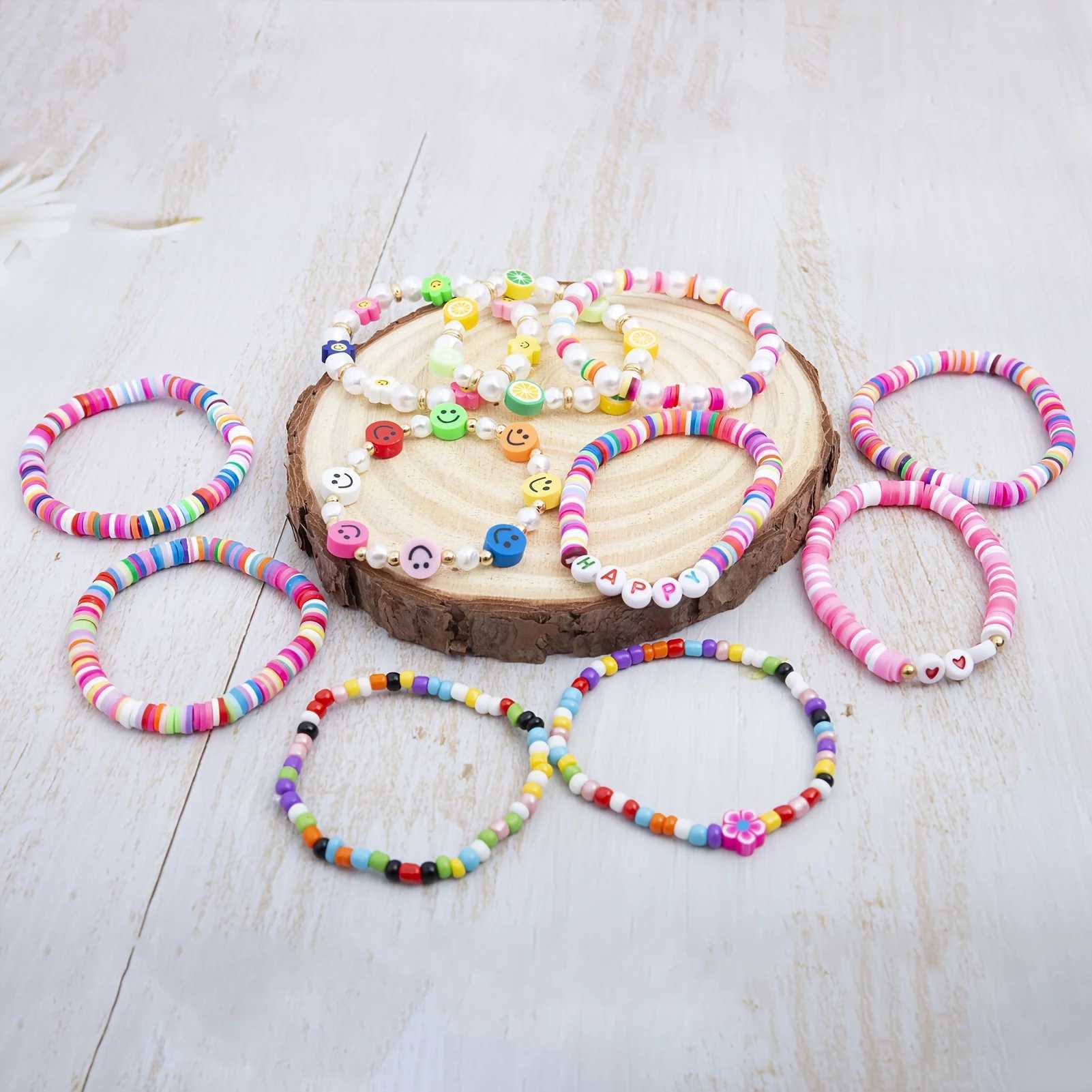 12 pieces/set Bohemian chic polymer clay bead bracelet ideal gift for summer fashion girls W241231
