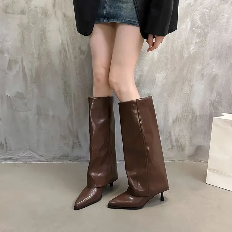 Western Cowboy Boots Women Fashion Slip-On Long Pipe Boots Female Sexy Thin High Heel Trend Knee High Botas 241231