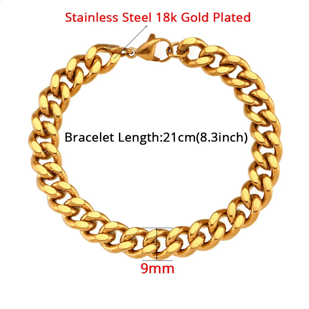 5 Style Men Bracelet 316L Stainless Steel Gold Silver Color Curb Cuban Link Chain Bracelet for Male Hiphop Trendy Jewelry Gift 241230