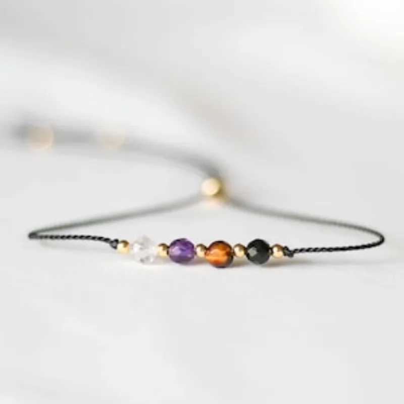 Empire Protection Rose Quartz Amethyst Black Tourmne Adjustable Cord Heng Bracelet W241231