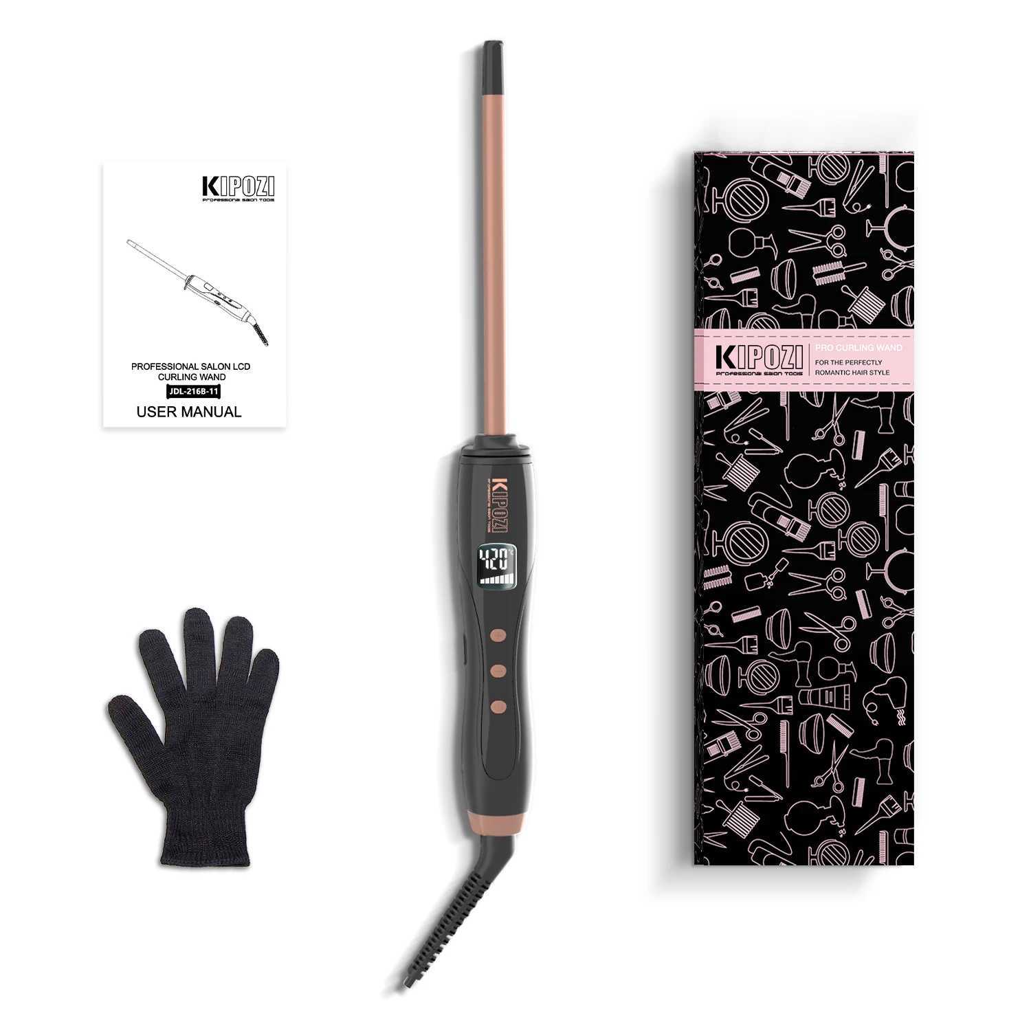 KIPOZ Chopstick Curling Rod 9mm Thin Hair Curling Iron Ceramic Barrel Curler with Adjustable Temperature Dual Voltage Travel Size W241231