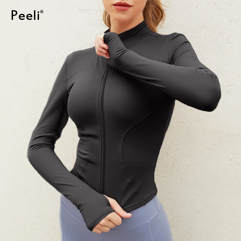 Peeli Long Sleeve Sports Jacket Women Zip Fiess Yoga Shirt Winter Warm Gym Top Activewear Running Coats Workout Clothes Woman