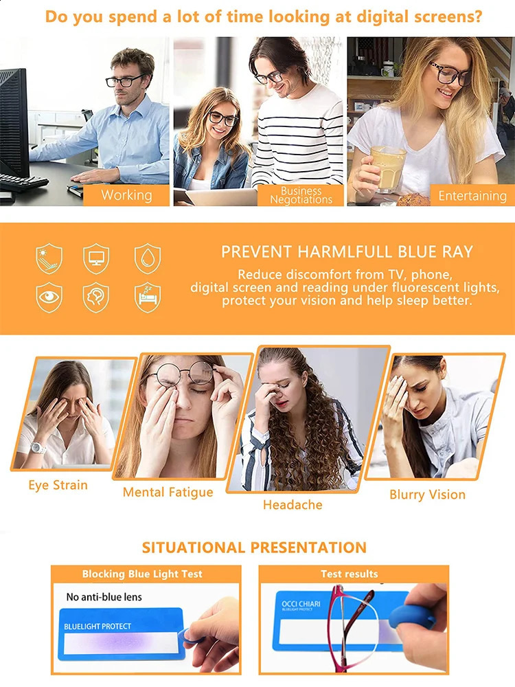 OCCI CHIAR Cat Eye Blue Light Glasses Frame Women Computer Glasses Decorative Myopia Prescription Eyeglasses Frames false Eyewear 241230