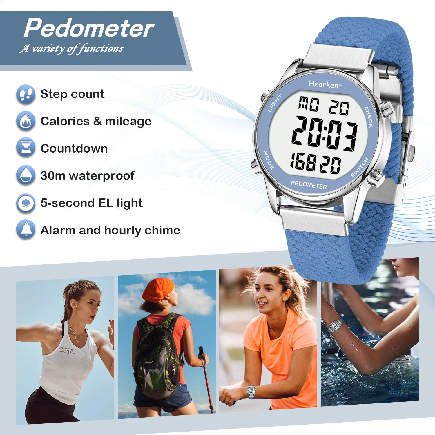 Hearkent Pedometer Sport Watches Step Calories Mile Counter Womens Digital Wrist for Walking Tracker No App Bluetooth 241225