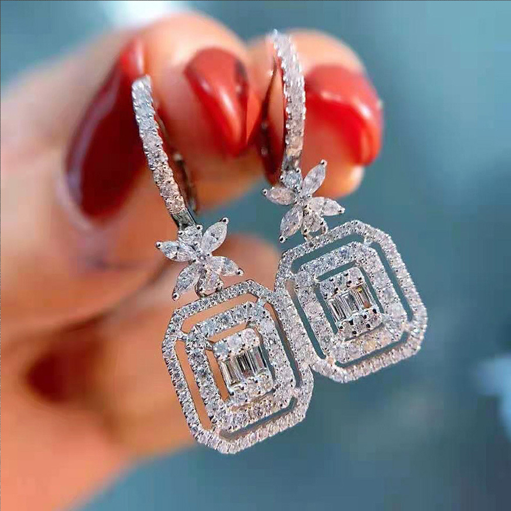 Choucong Sparkling Dangle Earrings Luxury Jewelry 925 Sterling Silver T Princess Cut White 5A Cubic Zircon CZ Diamond Gemstones Party Women Long Drop 