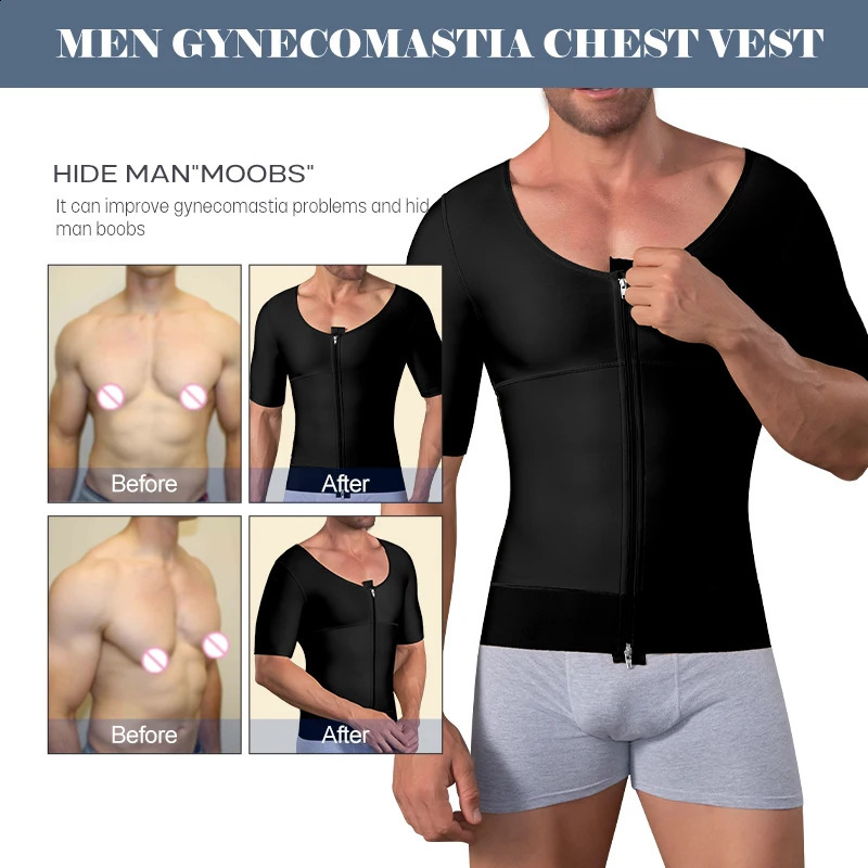 Men Slimming Tummy Control Body Shaper Post Op Surgery Gynecomastia Lipo Short Sleeve Vest Faja Shapewear Top 241231