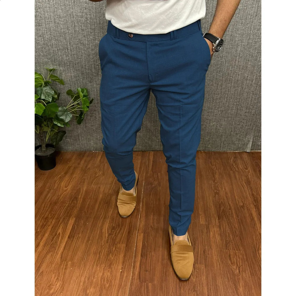 Men Smart Casual Pants Pencil Straight Business Formal Mans Slim Fit Trousers Stretch Clothing Male Pantalon Hombre 241230