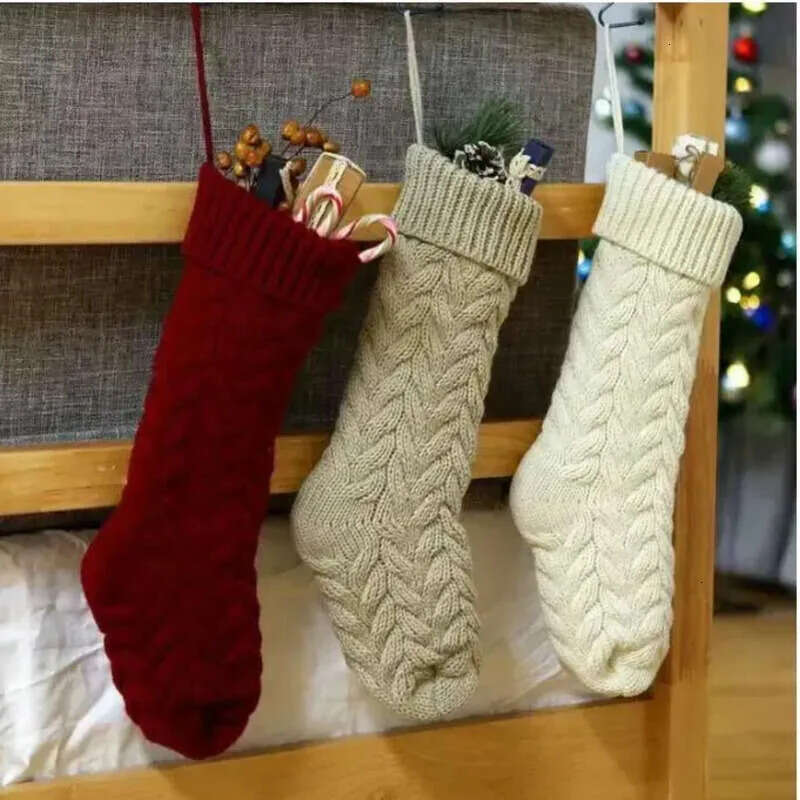 Christmas Stocking High Personalized Quality Gift Bags Knit Decorations Xmas Socking Large Decorative Soc 1102