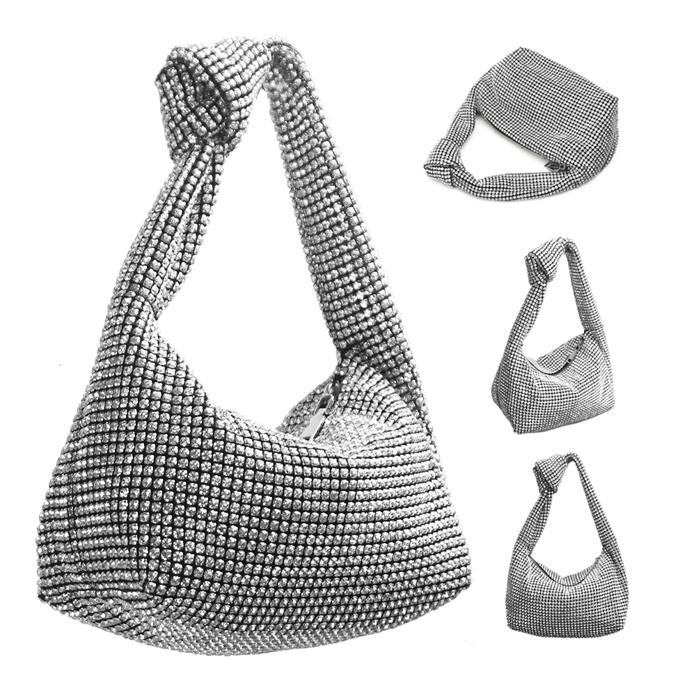Bg Full Glitter Knotted Handbag Crystal Rhie Hobo Dumpg Bags Dia Evening Clutch Crossbody Bag Satchel bag Shoulder bag