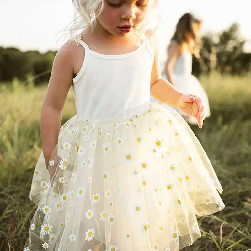 Milancel Korean Sle Girls Summer Dress 0-4Y Cute Baby Children Daisy Hanging Mesh Dress Childrens Clothing W241231