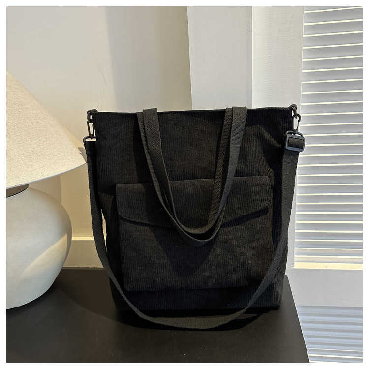 New Korean version of minimalist 2025 casual large capacity solid color fashionable striped fabric tote handbag, single shoulder crossbody women'