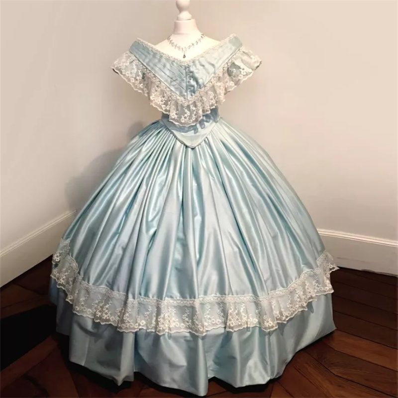 Southern Belle Blue 1860s Prom Dress V Neck Medieval Renaissance Bustle Rococo Evening Gowns 2025 Victorian Formal Costume Masquerade Birthday Party W