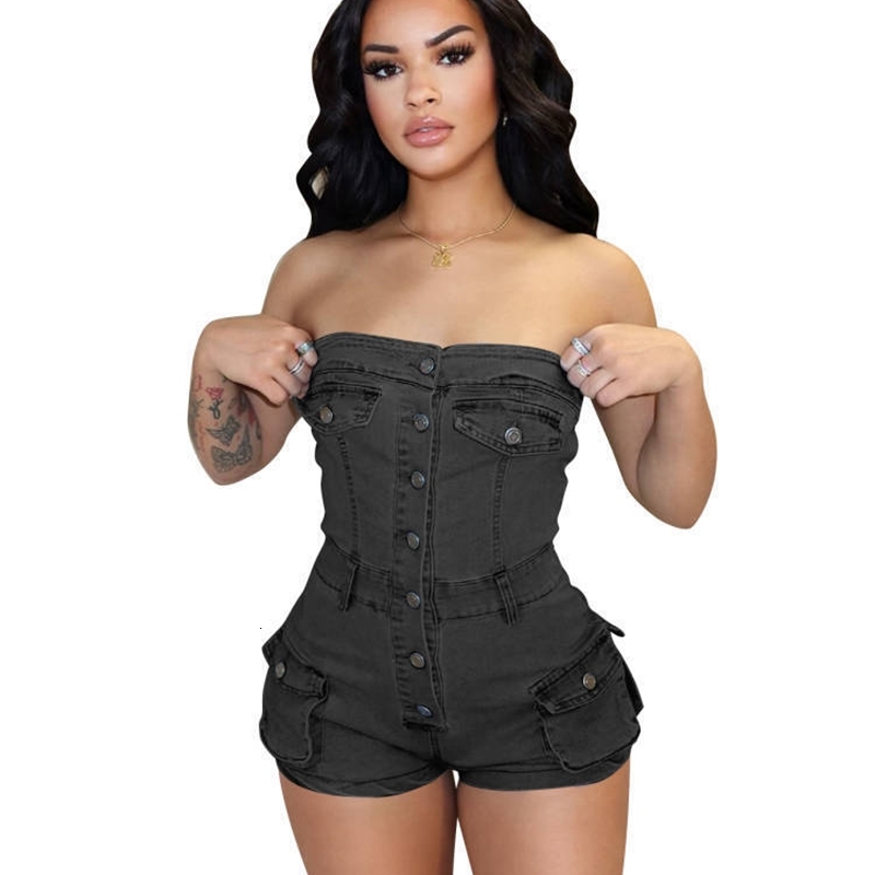 Women Jumpsuits Designer 2025 New Summer Denim Rompers Strapless Elastic Jumpsuit Shorts 2 Colours