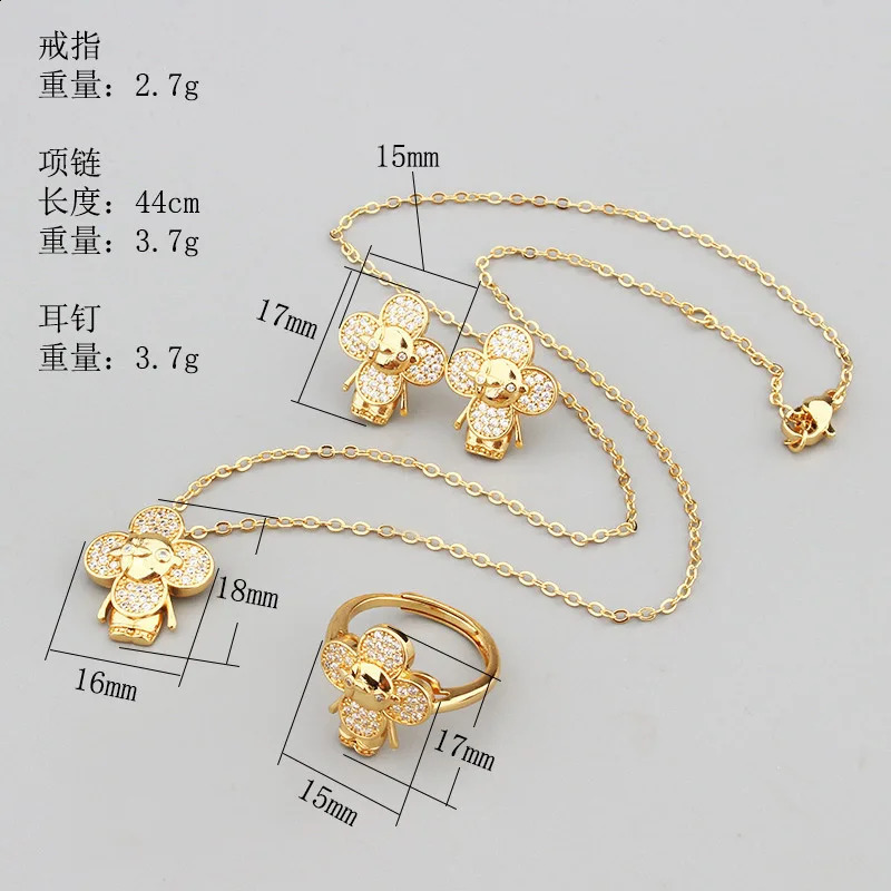 European and American Fashion Flower Bee Steel Micro-Inlaid Zircon Necklace Earrings Ring Retro Suit 241226