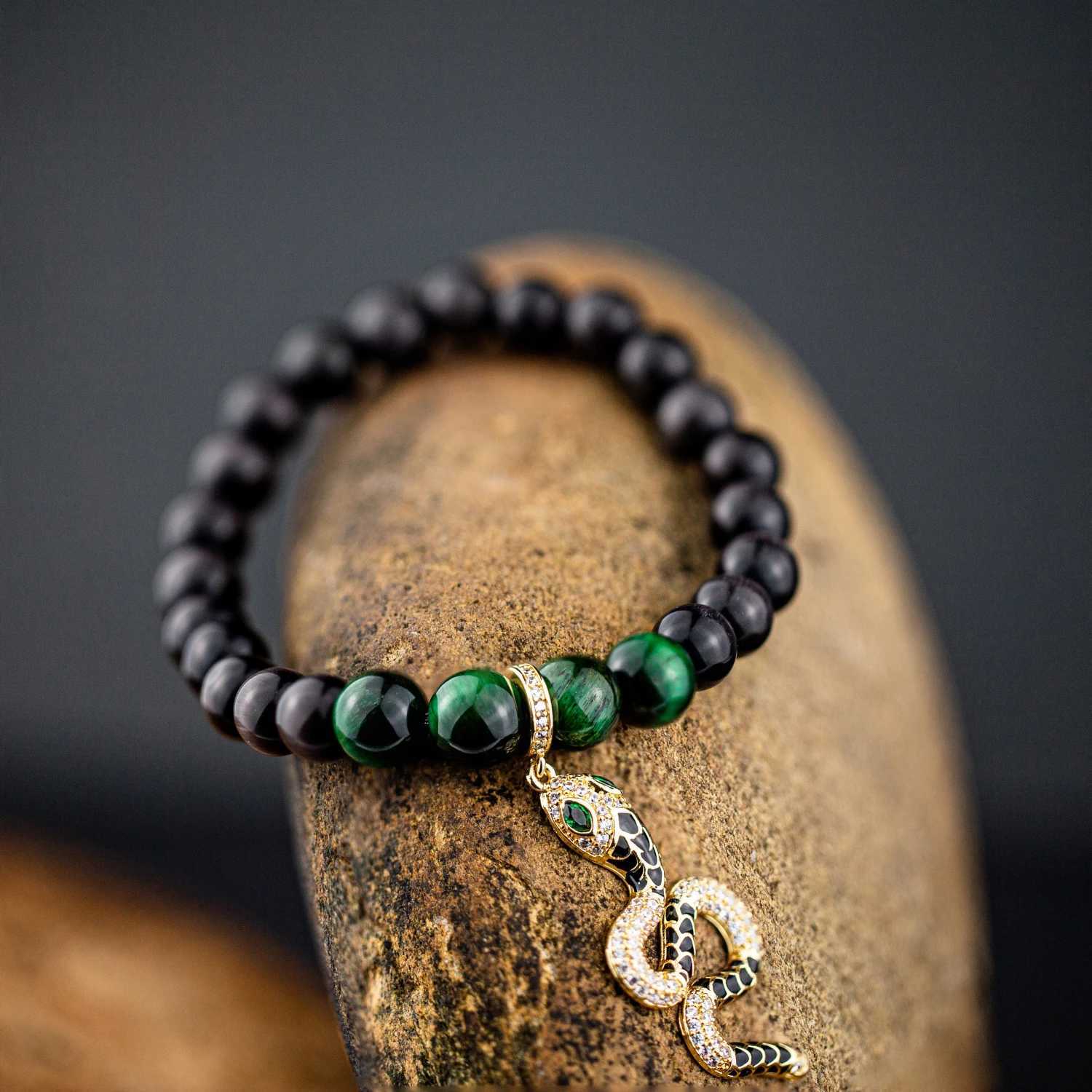 Natural Stone Tiger Eye Bracelet Snake Pendant Versatile Design Vacation Accries Best Friend Gift for Men and Women W241231