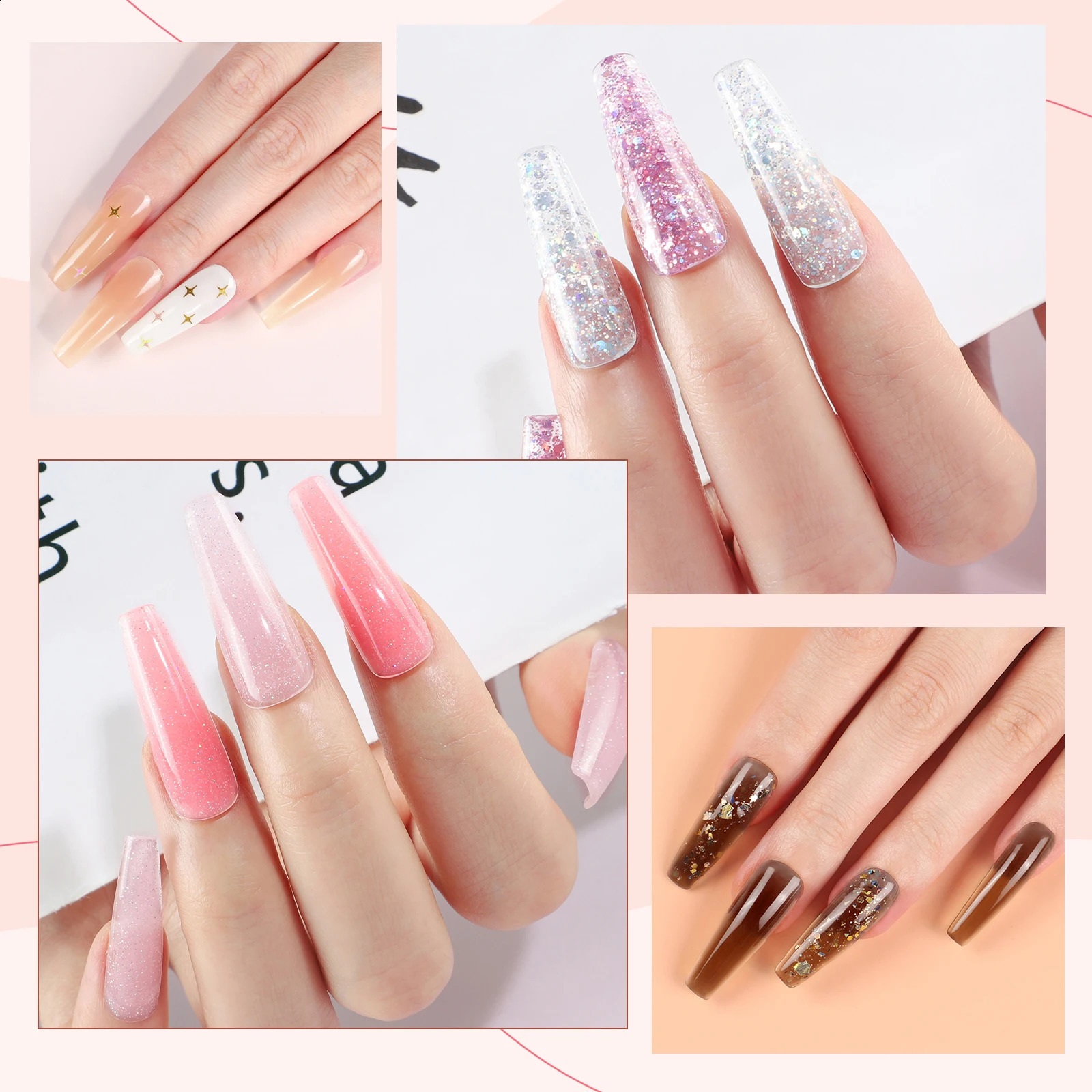COSCELIA 20PCS Poly Nail Gel Set with 30ML Slip Solution Base Glossy Matte Top Coat with Manicure Decoration for Girls Art Salon 241230