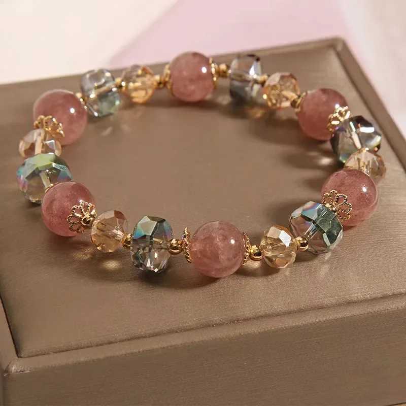 New Simple Bead Crystal Bracelet Suitable for Girls Korean Ins Pink Cute Bracelet Best Friend Jewelry Gift 2024 W241231