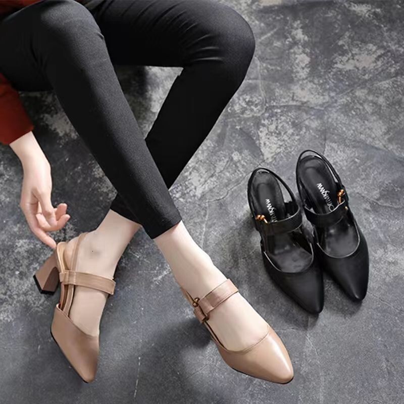 Ddmywed Summer New Back Air Sandals Square Headed Horseshoe Thick High Heels Fashion Casual Leather Women's Shoes Chinese Brand Shoes F1231-25 dd