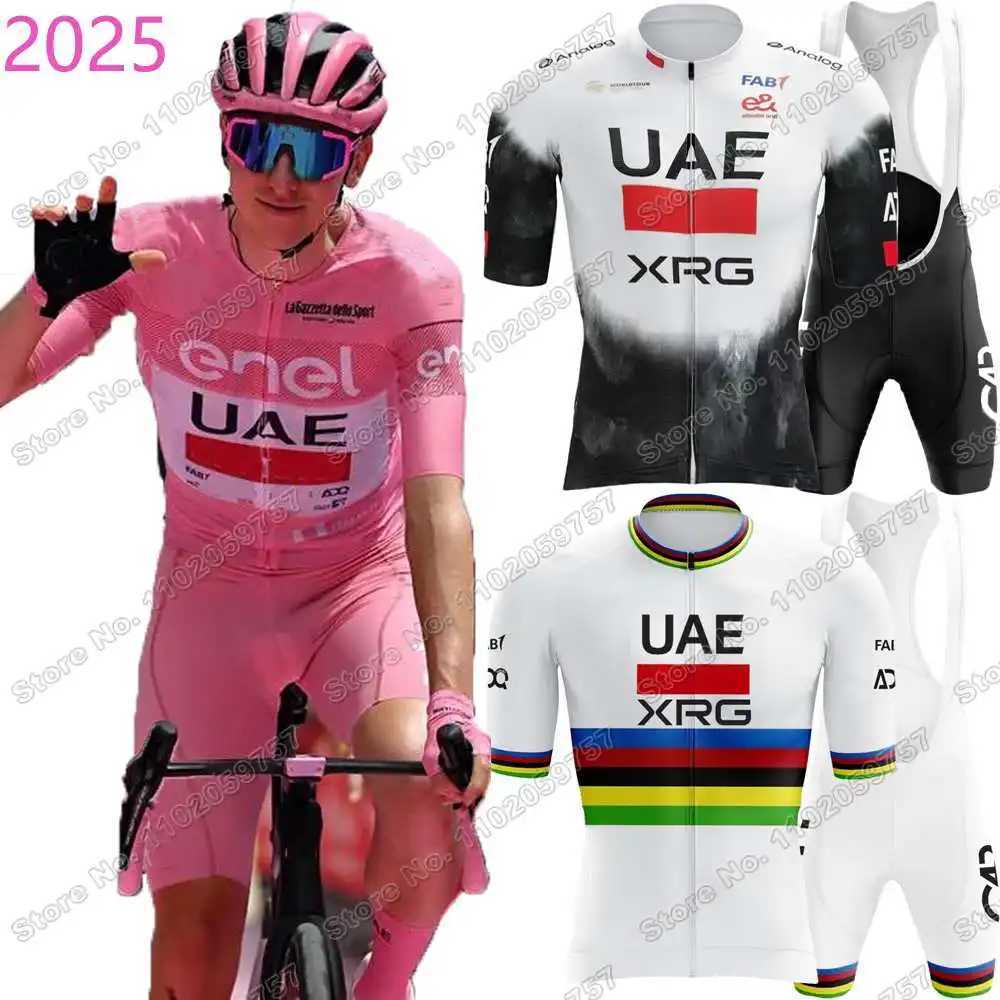 Cycling Shirts Tops 2025 UAE Team Cycling Jersey Set Pink Tour De Italia Italy Cycling Clothing Tadej Pogacar Road Bike Shirts Bicycle Bib Shorts S2412315