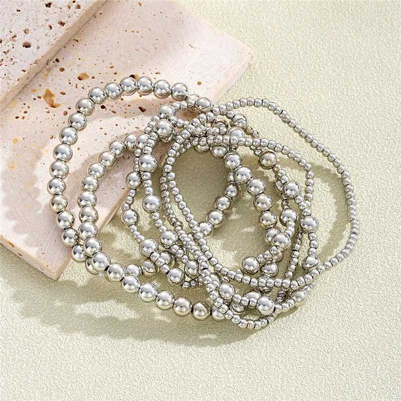 6 pieces/set of gold bead bracelets suitable for womens punk Vnitage jewelry elastic pulse unprinted women W241231