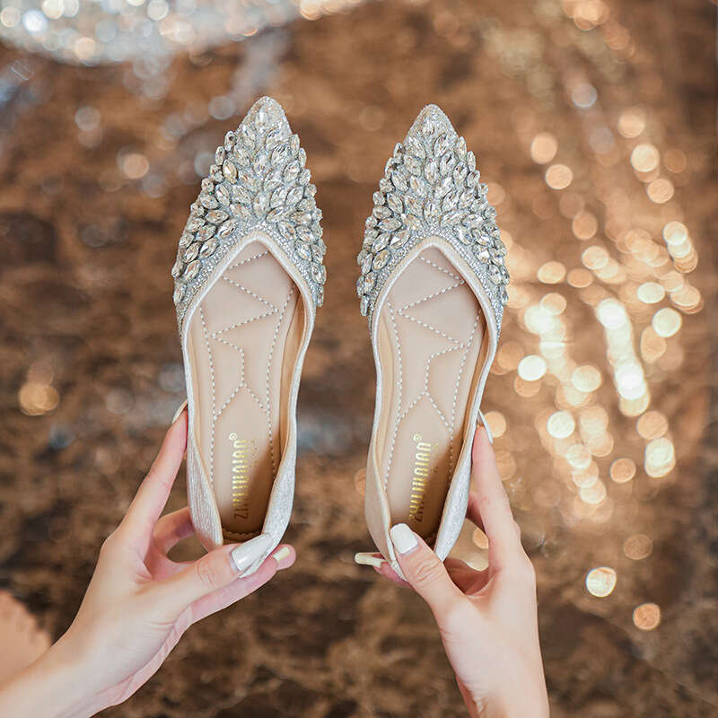 Women Ballet Flats Commuting Work 238-16 New Water Dia Single Pointed Shallow Mouth Flat Bean Women's Soft Bottom Versatile Scoop Large Shoes