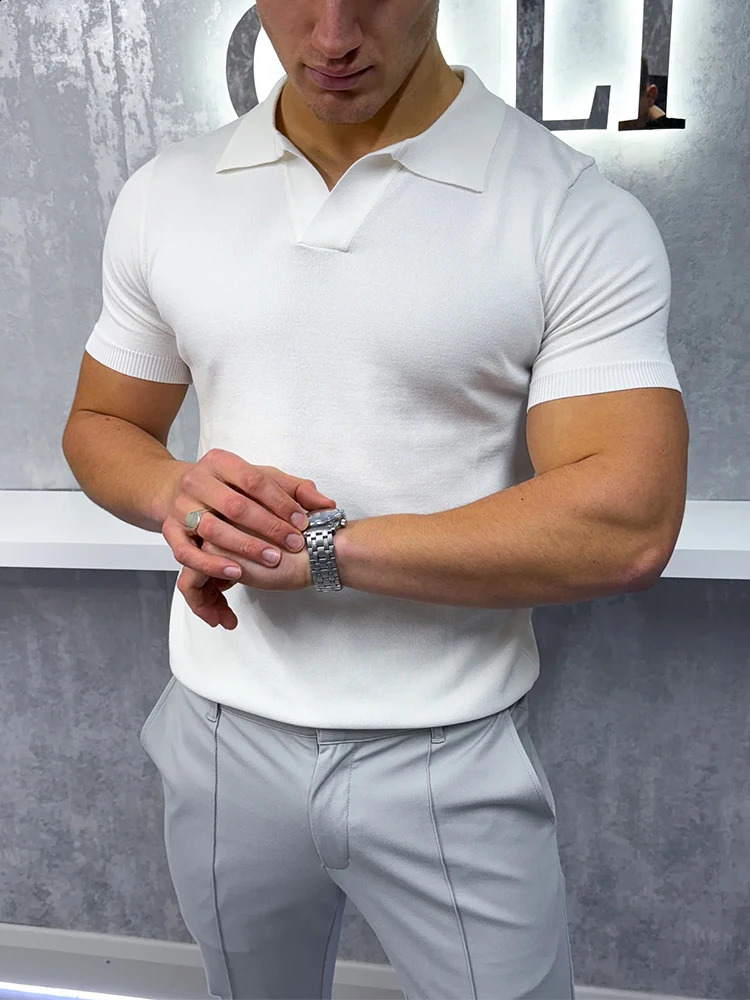 Casual Knitting Polo Shirts Mens Spring Summer Fashion Lapel Short Sleeve Knit Jumper Tops Men Leisure Breathable Polo Tees 241230