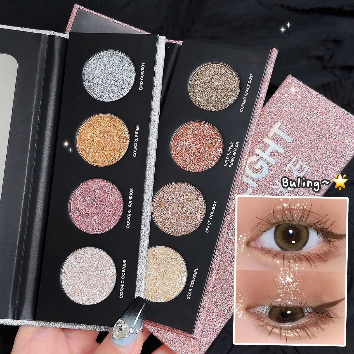 Diamond four color fluorescent palette Glitter shimmer eye shadow Silver moonlight brightness Lying silk face body makeup W241230