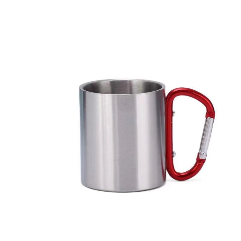 220ml double wall stainless steel coffee camping carabiner mug cup