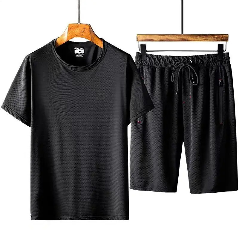Mens Sports Suit Fashion Shorts TShirt 10XL Summer Breathable Mesh Casual Jogger Clothing 241223