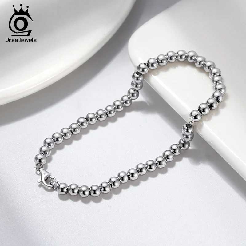ORSA JEWELS Soild 925 sterling silver 2.5mm 4mm ball bead chain bracelet for womens simple bead round chain bracelet SB124 W241231