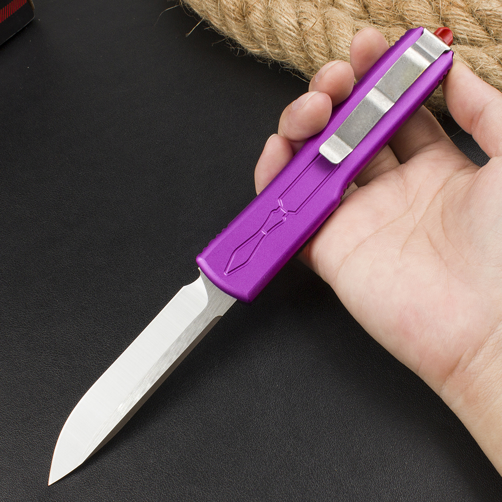 High Quality Tactical Knife D2 Stone Wash knife Blade Purple Aviation Aluminum Handle Outdoor EDC Survival Pocket Knives with Nylon Bag