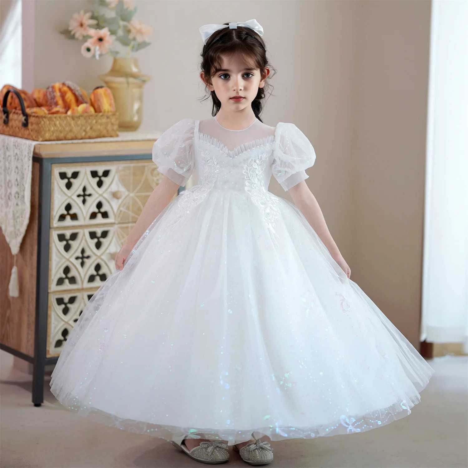 3-10 Year Childrens Long Dress Piano Dress Girls Evening Dress Par Princess Dress Girls Wedding Birthday Dress W241231