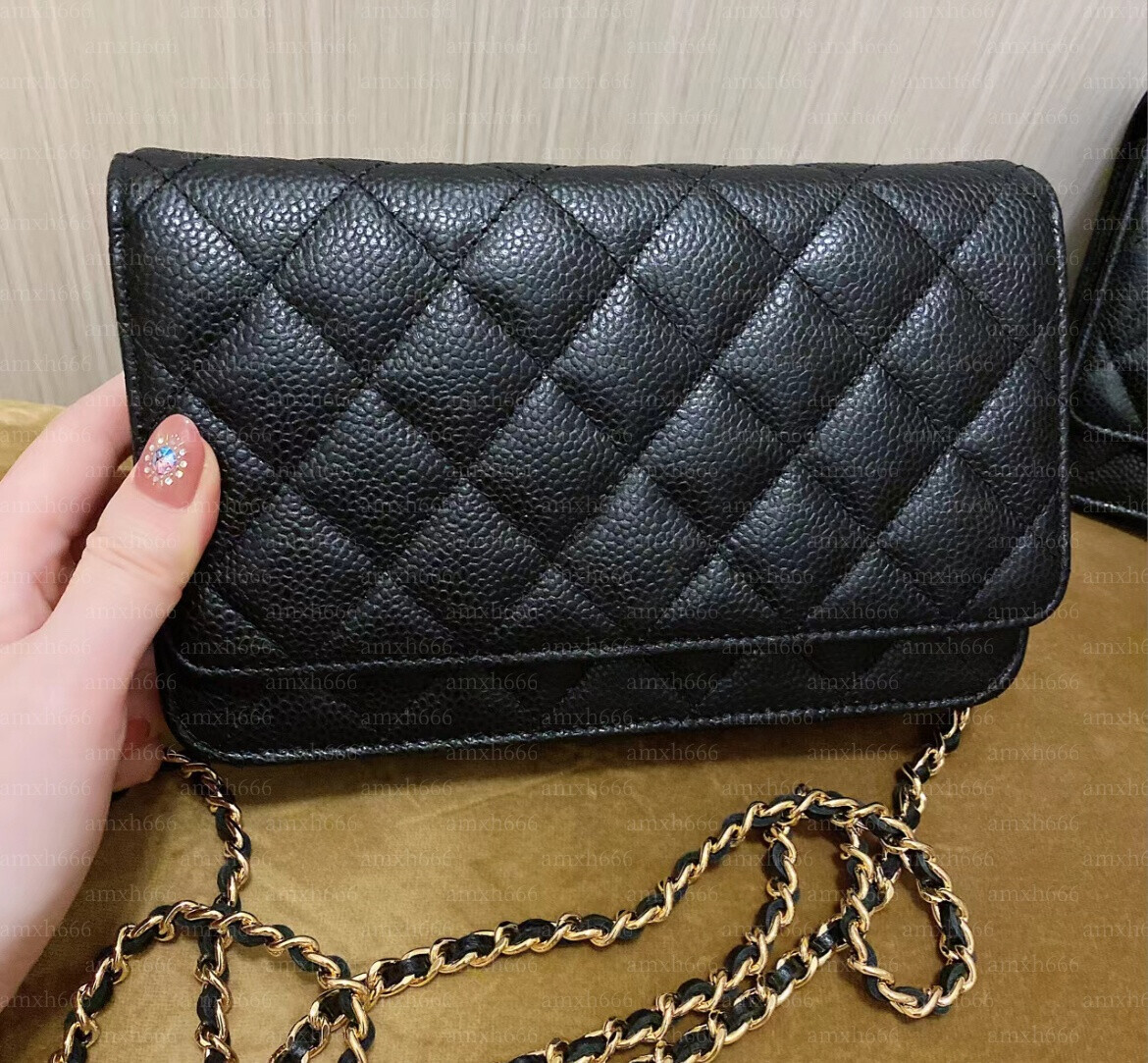 Designer luxury bag wallet on chain Top famous bags Fashion Shoulder woc Bags handbag Plaid purse Double letter solid buckle Sheepskin caviar pattern Women's Evening