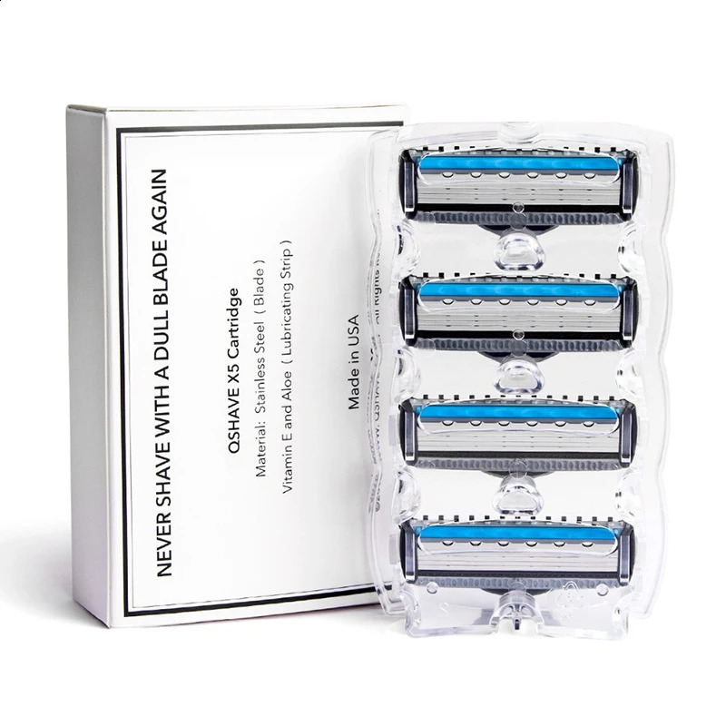 QShave Blue Series 5 Layer USA Blade Manual Razor Mens Shaving Razor with 6 Pieces X5 Blade and each Piece has trimmer Blade 241230