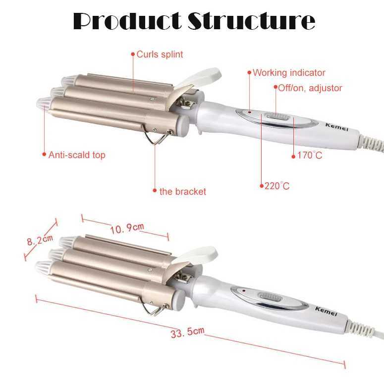 110-220 Kemei Ceramic Three Barrel Curler Professional Curler Iron Curler Styling Tool W241231